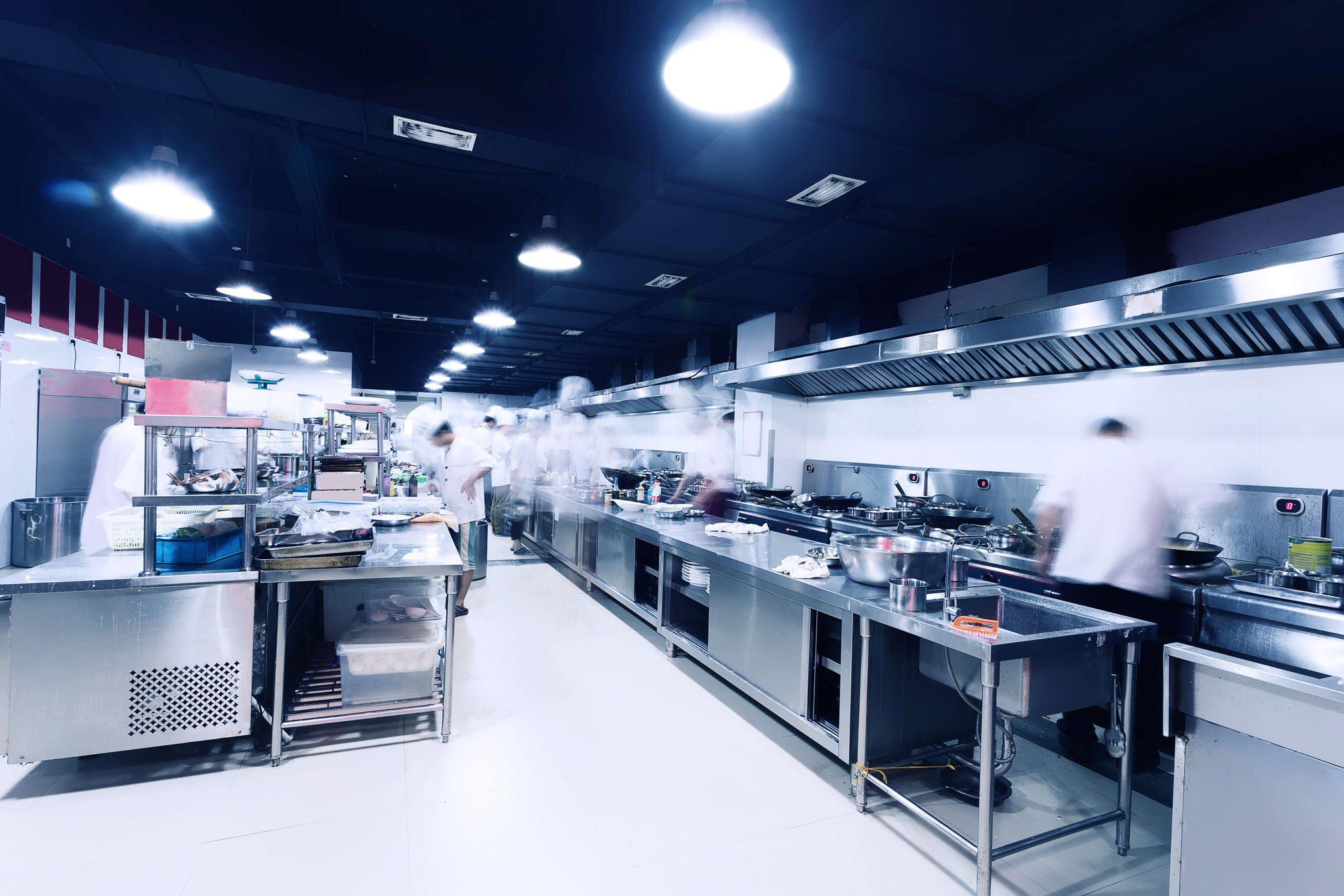 modern hotel kitchen and busy chefs.